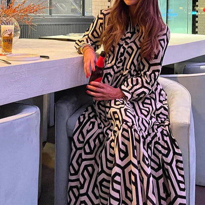 Ladies Langärmelig Kleid Geometrisches Muster Modern