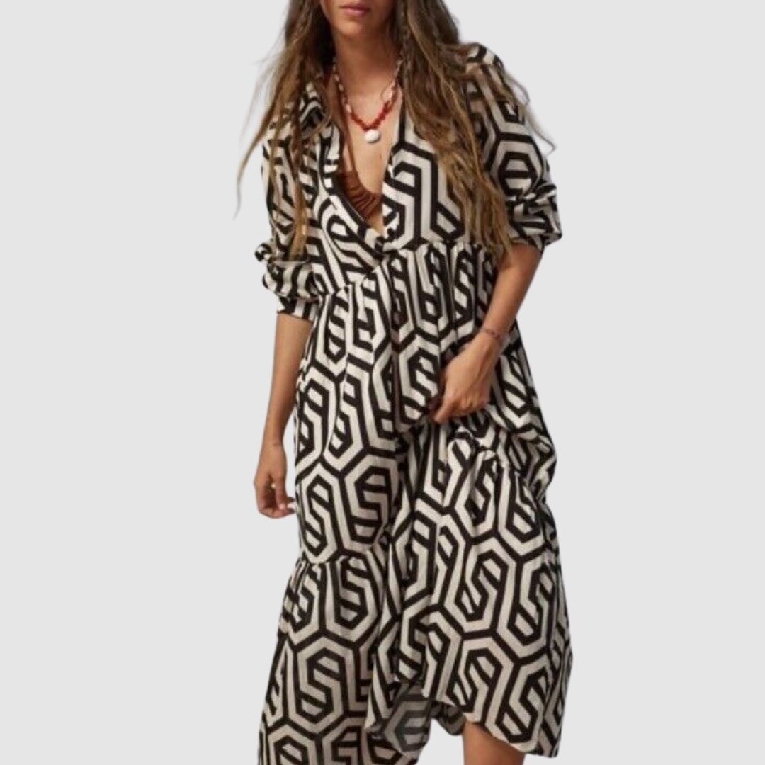 Ladies Langärmelig Kleid Geometrisches Muster Modern