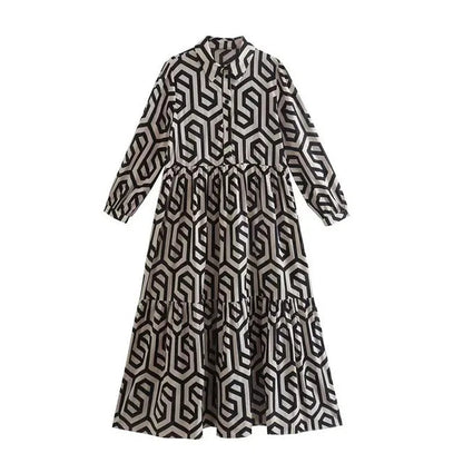 Ladies Langärmelig Kleid Geometrisches Muster Modern