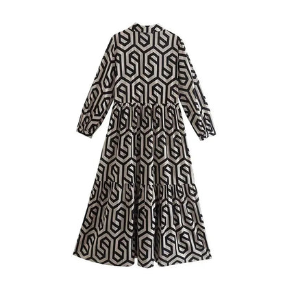 Ladies Langärmelig Kleid Geometrisches Muster Modern