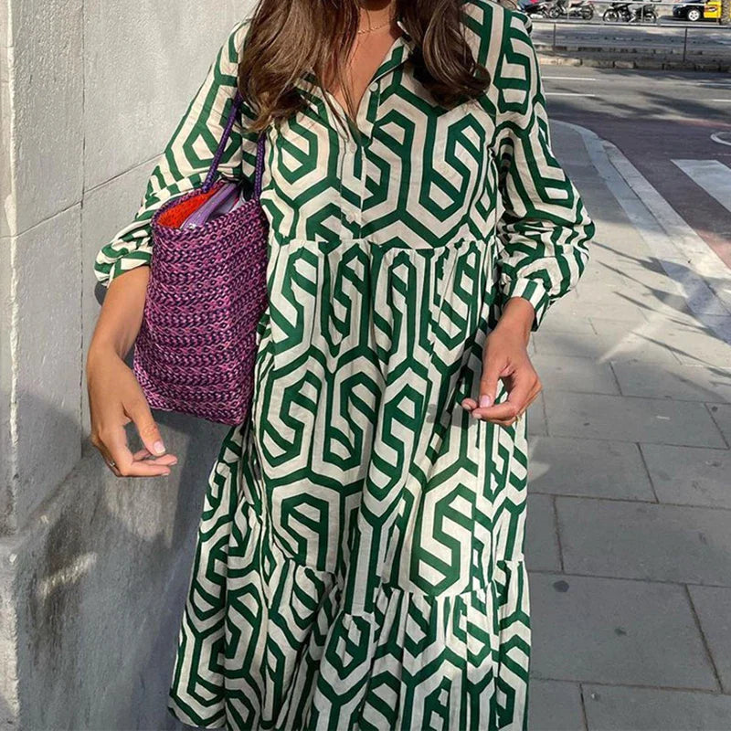 Ladies Langärmelig Kleid Geometrisches Muster Modern