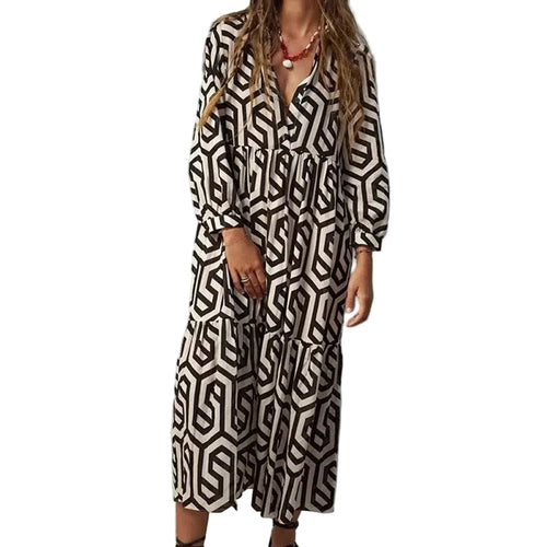 Ladies Langärmelig Kleid Geometrisches Muster Modern