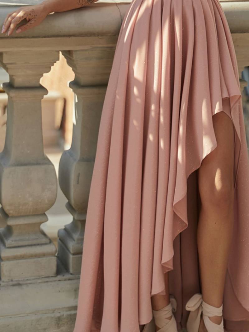 Ladies Long Chiffon Dress with One Shoulder Stylish Party Dress