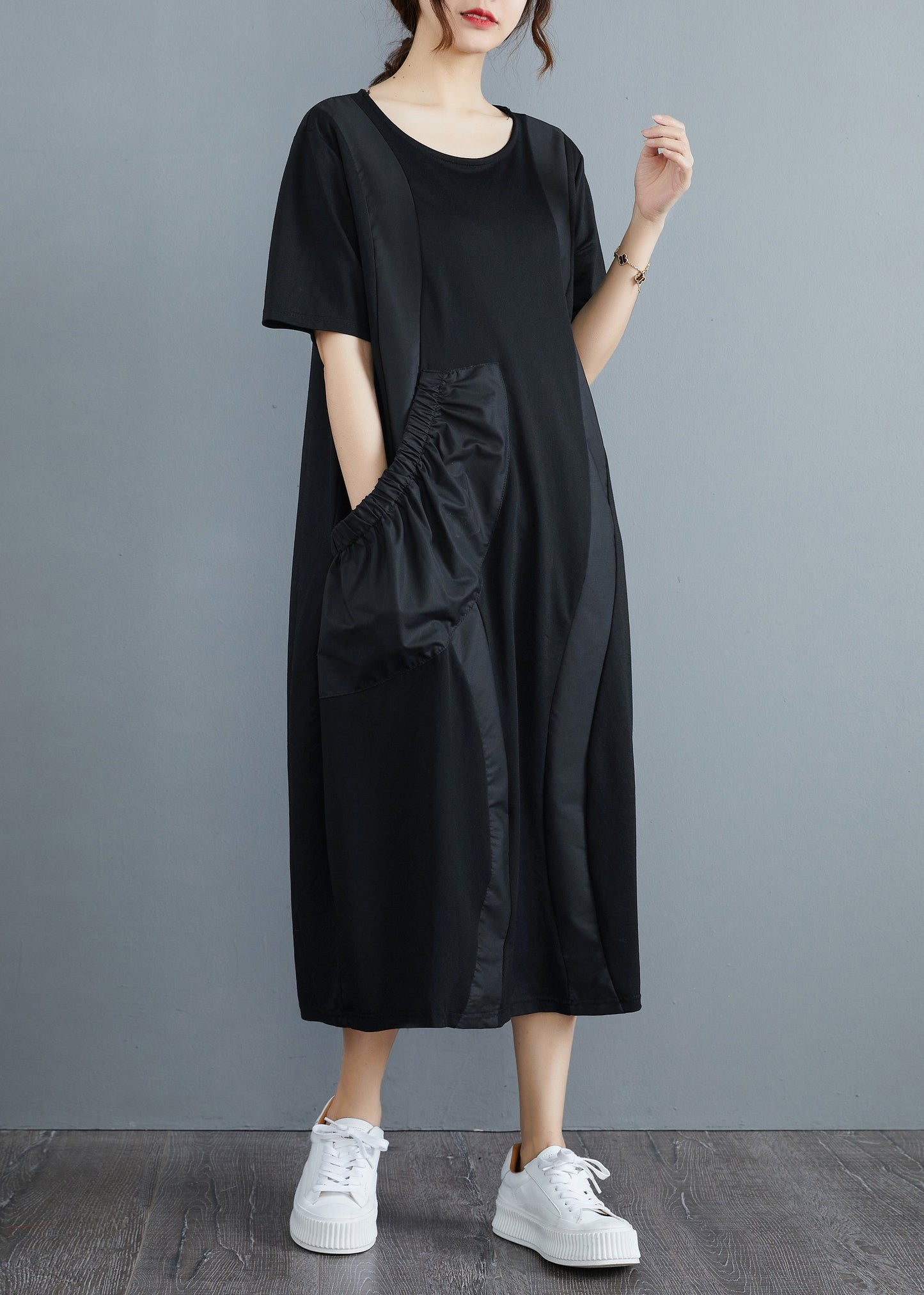 Ladies Long Dress With Short Sleeves And O-Neck