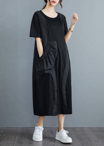 Ladies Long Dress With Short Sleeves And O-Neck