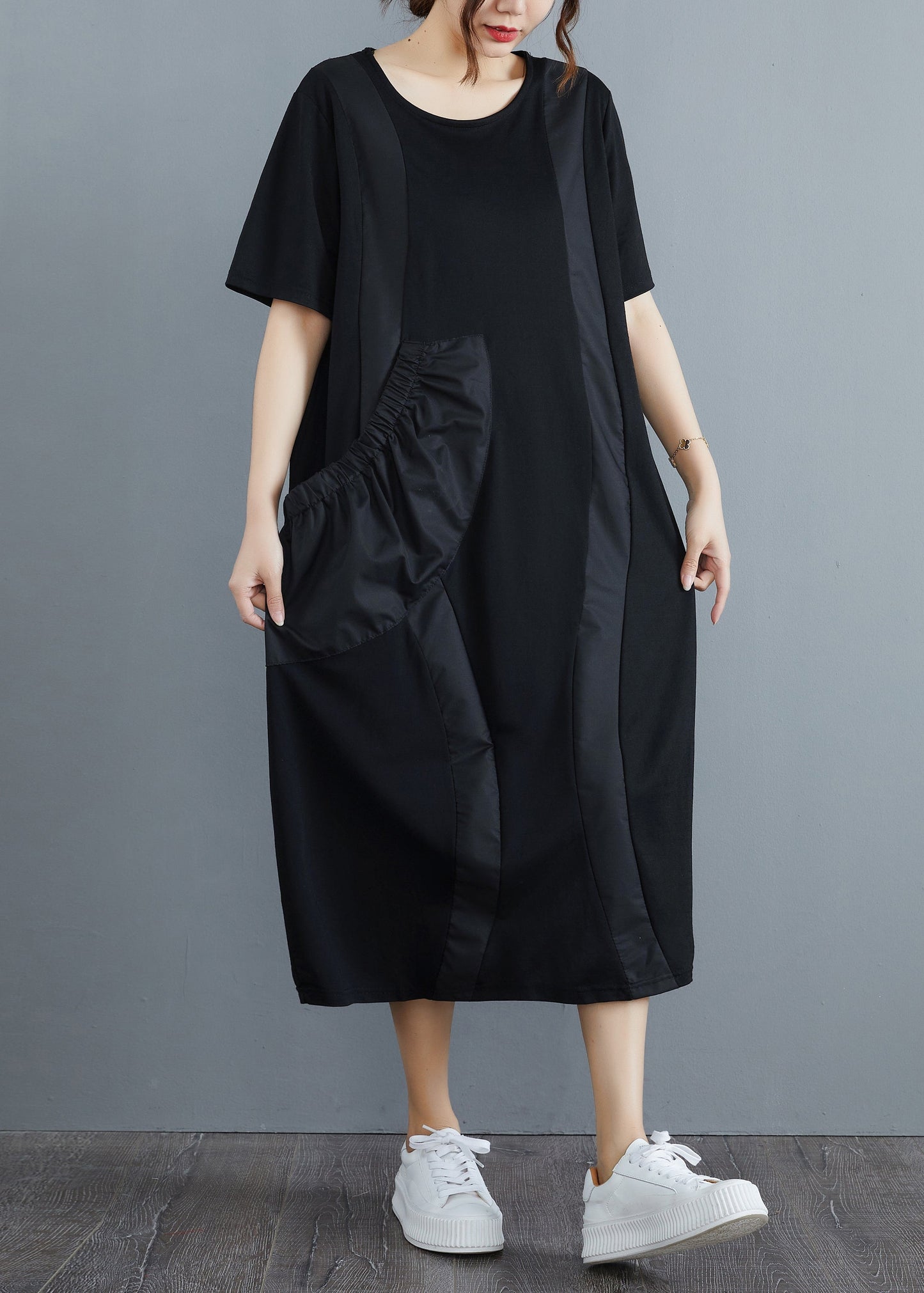 Ladies Long Dress With Short Sleeves And O-Neck