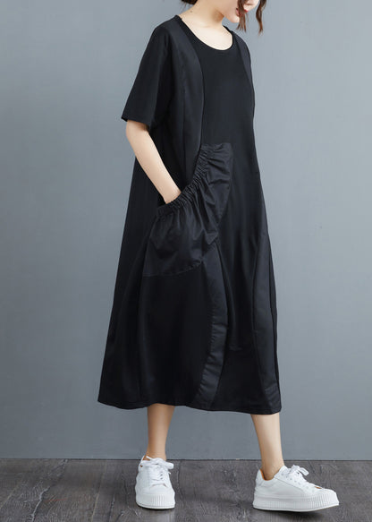 Ladies Long Dress With Short Sleeves And O-Neck