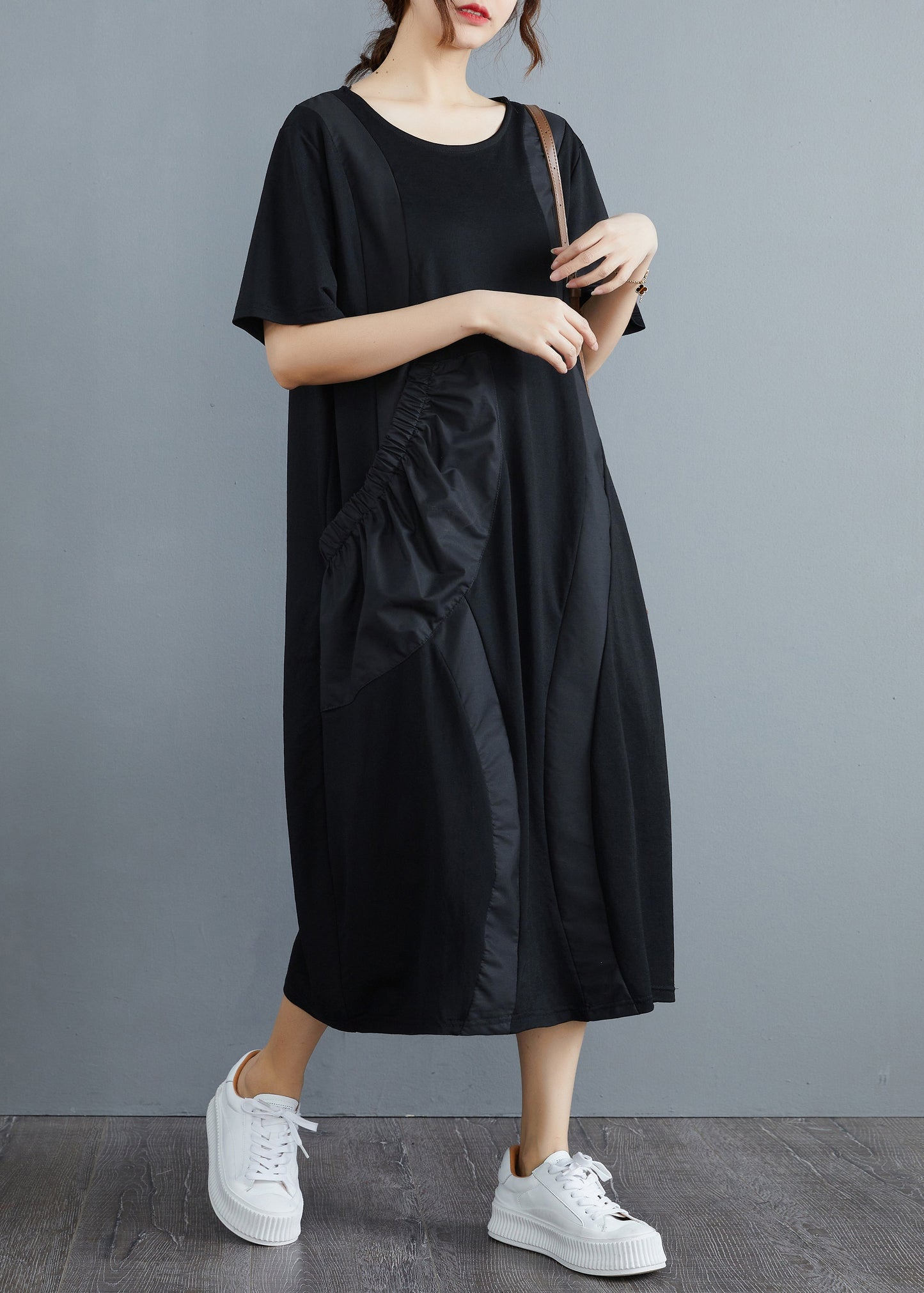 Ladies Long Dress With Short Sleeves And O-Neck