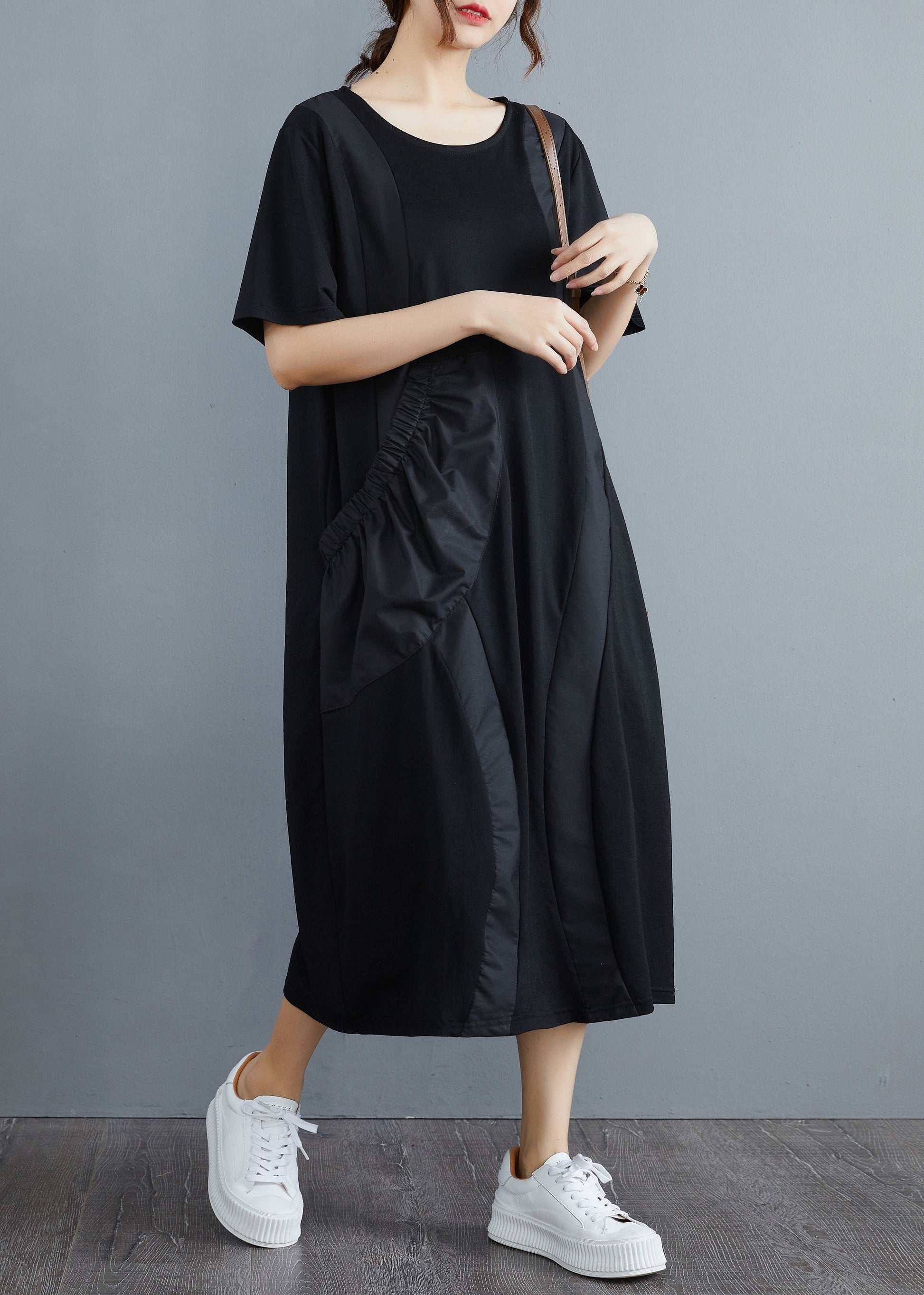 Ladies Long Dress With Short Sleeves And O-Neck