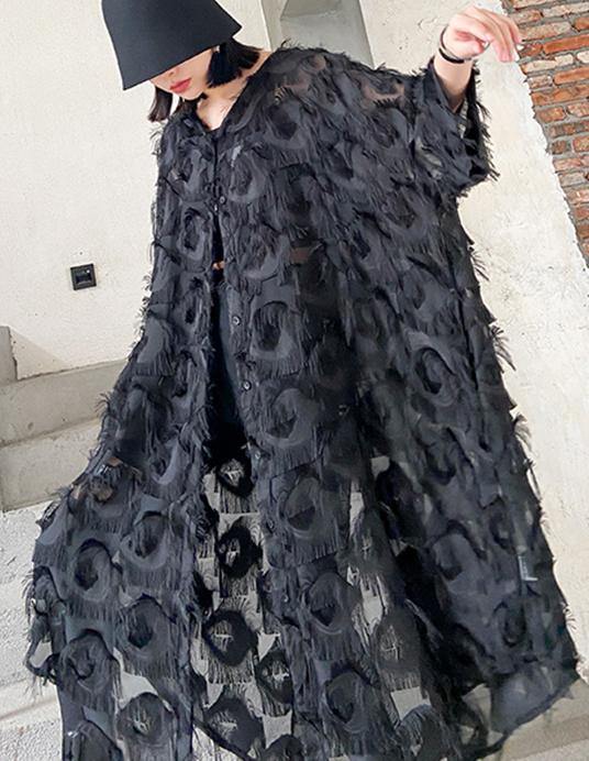 Ladies Long Dress with Feather and V-neckline - Breathable Chiffon for Summer