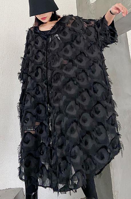 Ladies Long Dress with Feather and V-neckline - Breathable Chiffon for Summer