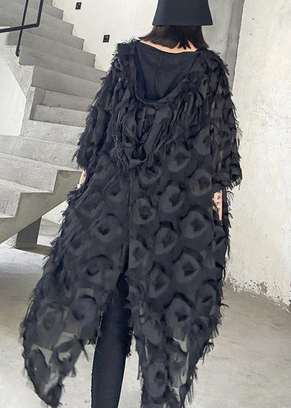 Ladies Long Dress with Feather and V-neckline - Breathable Chiffon for Summer