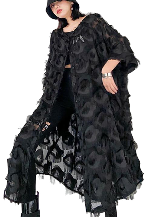 Ladies Long Dress with Feather and V-neckline - Breathable Chiffon for Summer