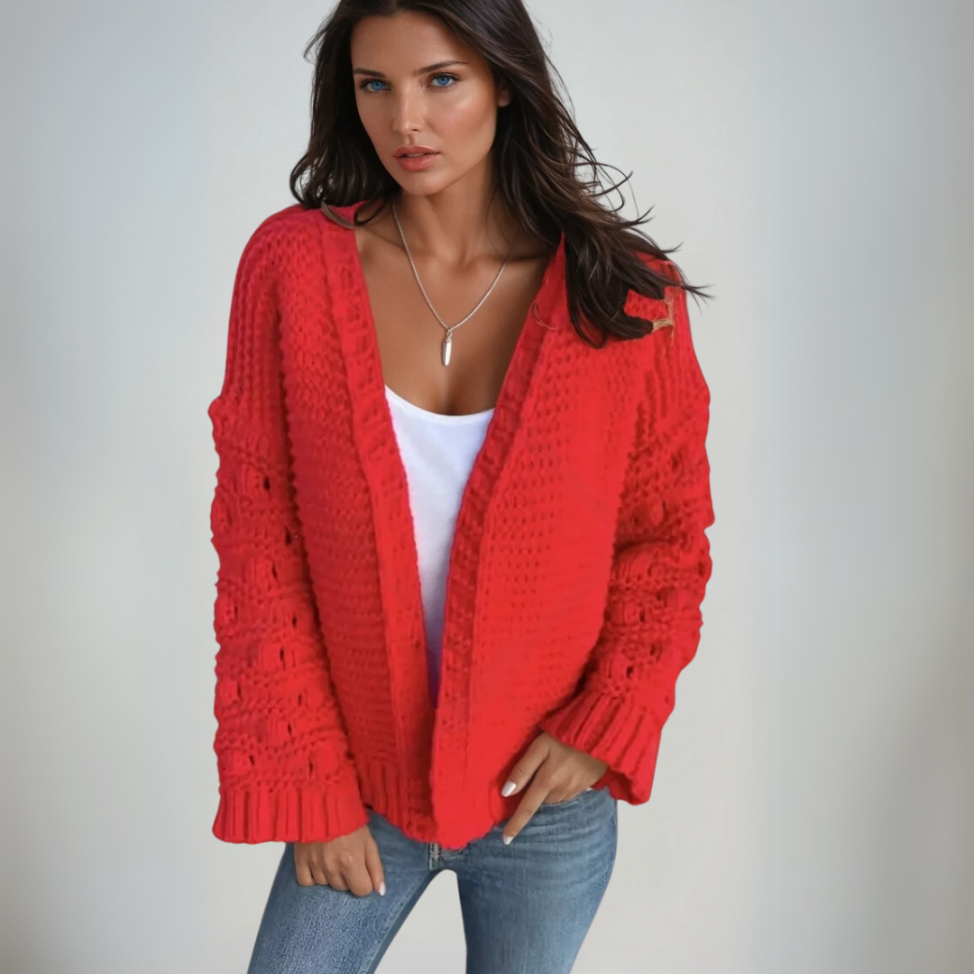 Ladies' Long-sleeved Cardigan Chunky Knit