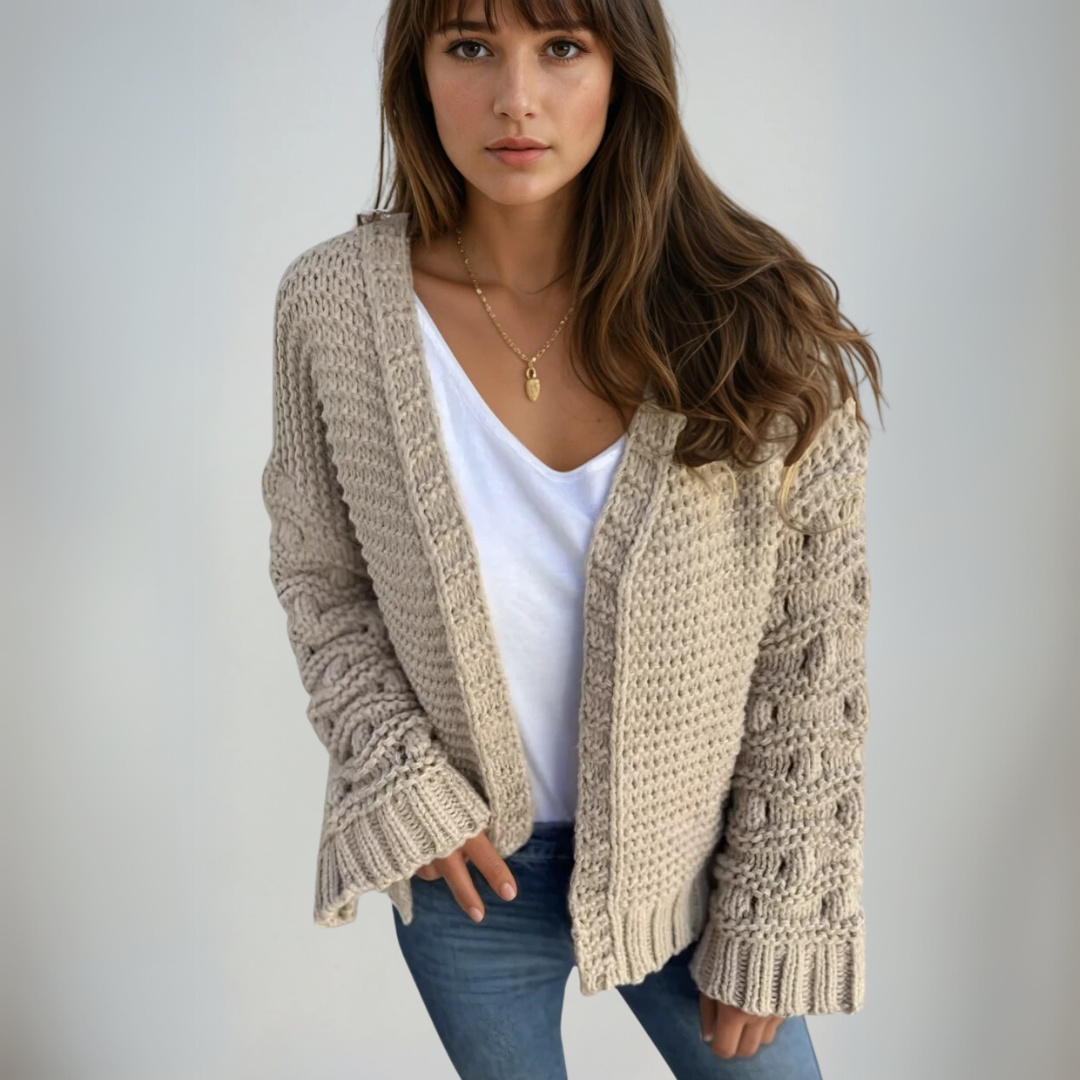 Ladies' Long-sleeved Cardigan Chunky Knit