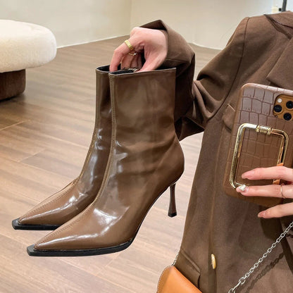 Ladies Party Boots Pointed Nose Elegant Style Synthetic Leather