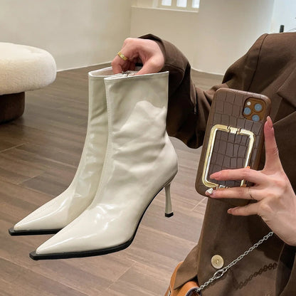Ladies Party Boots Pointed Nose Elegant Style Synthetic Leather