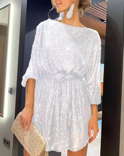 Ladies Party Dress With Shimmering Sequins Polyester Elegant Fit
