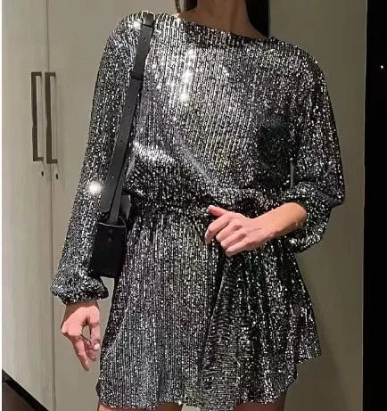 Ladies Party Dress With Shimmering Sequins Polyester Elegant Fit