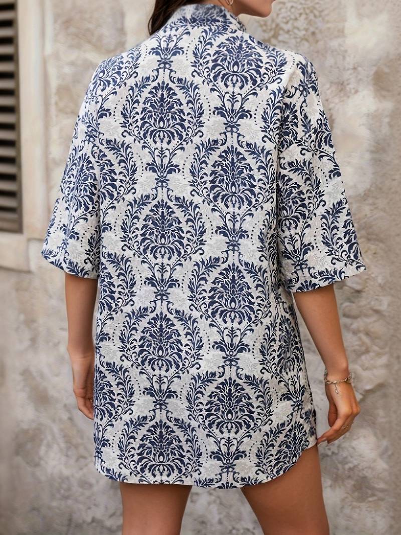 Ladies Set Flower Print Shirt and Shorts 2 Piece Set Sportswear Ladies Set Cotton