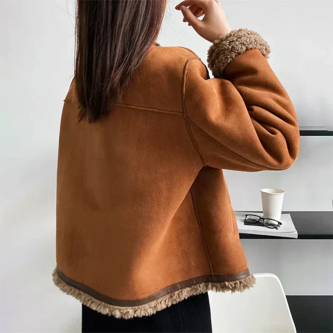Ladies Shearling jacket with buttons Elegant Winter Coat