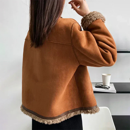 Ladies Shearling jacket with buttons Elegant Winter Coat