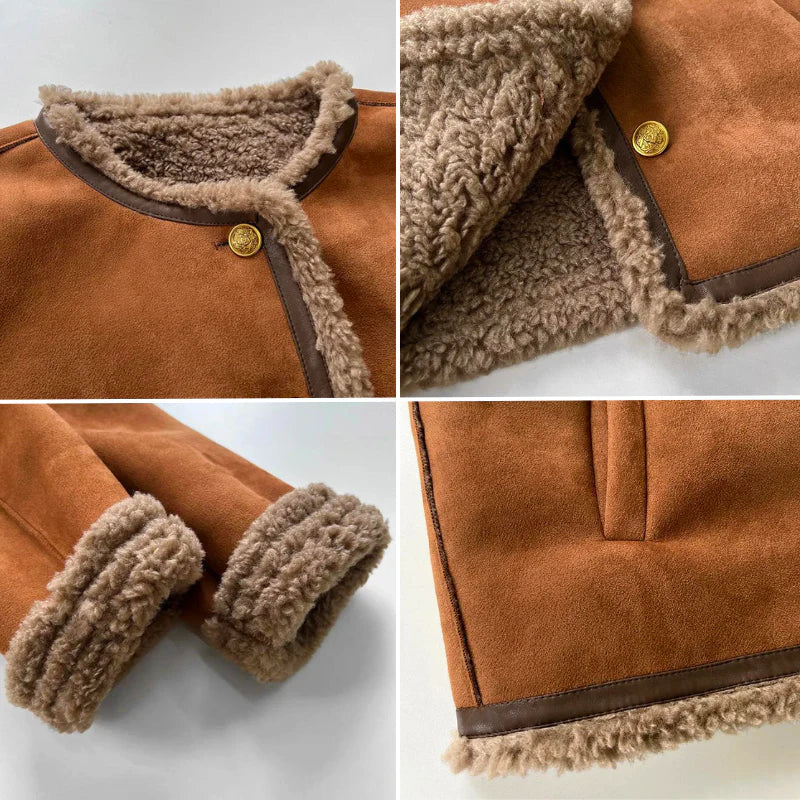 Ladies Shearling jacket with buttons Elegant Winter Coat