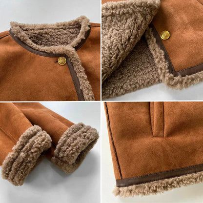 Ladies Shearling jacket with buttons Elegant Winter Coat