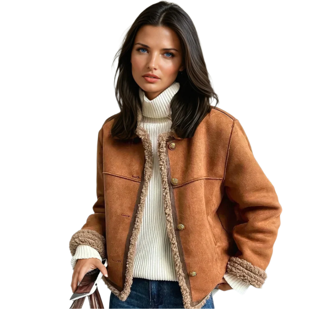 Ladies Shearling jacket with buttons Elegant Winter Coat