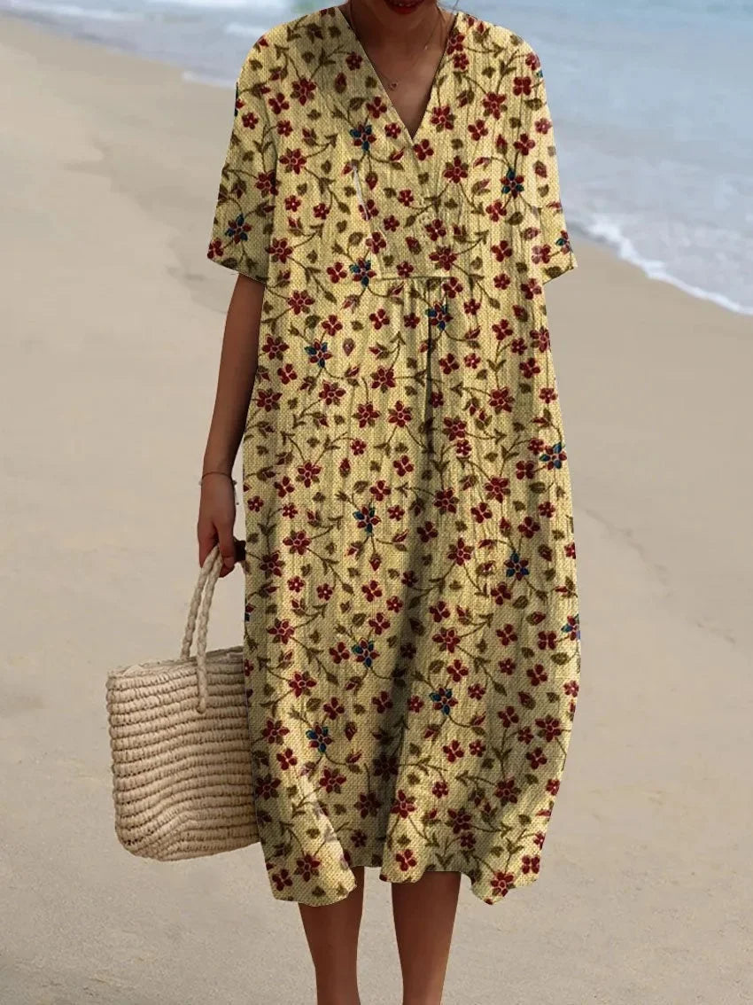 Ladies Shirt Dress Short Sleeves Plus Size Breathable Ocean Print Casual Summer Dresses