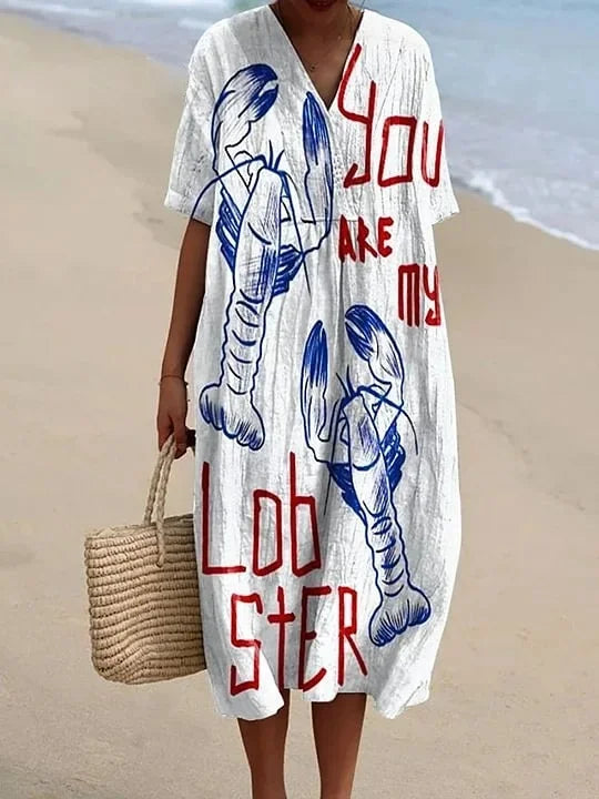 Ladies Shirt Dress Short Sleeves Plus Size Breathable Ocean Print Casual Summer Dresses