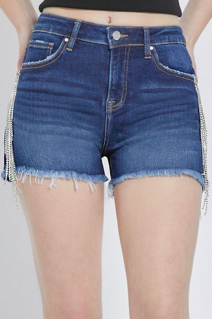 Ladies Shorts High Waist with Rhinestone Fringe Casual