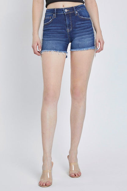 Ladies Shorts High Waist with Rhinestone Fringe Casual