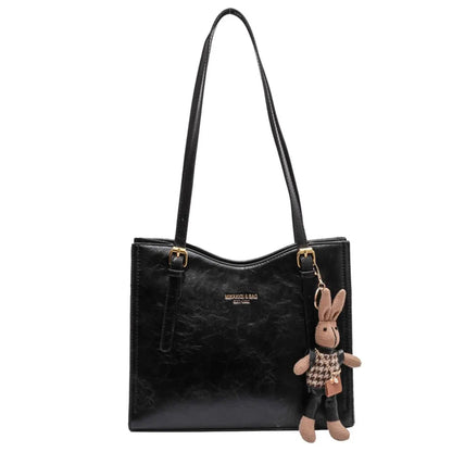Ladies Shoulder Bag Charm Tote Luxury PU Leather With Detachable Rabbit Charm