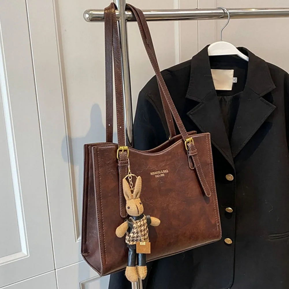Ladies Shoulder Bag Charm Tote Luxury PU Leather With Detachable Rabbit Charm