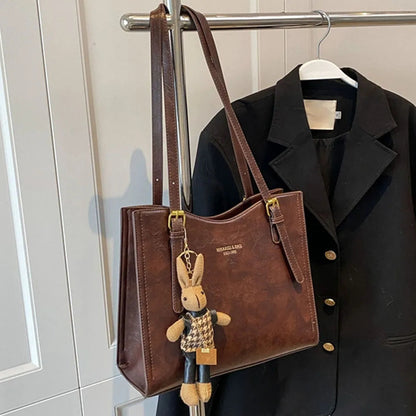 Ladies Shoulder Bag Charm Tote Luxury PU Leather With Detachable Rabbit Charm