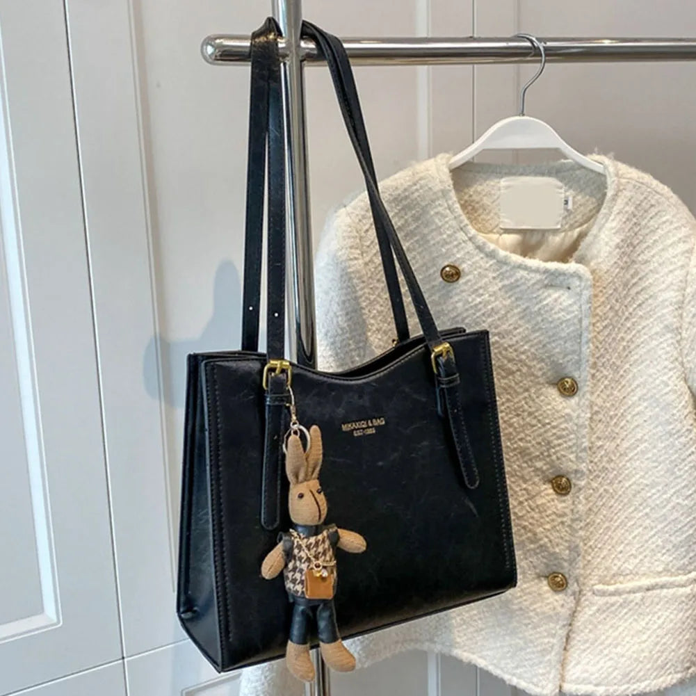 Ladies Shoulder Bag Charm Tote Luxury PU Leather With Detachable Rabbit Charm