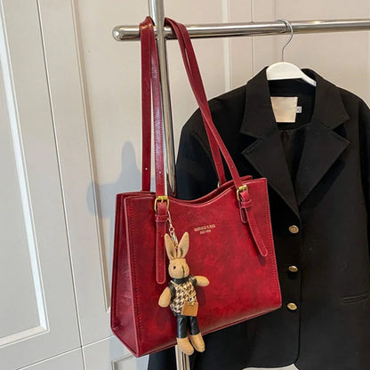 Ladies Shoulder Bag Charm Tote Luxury PU Leather With Detachable Rabbit Charm