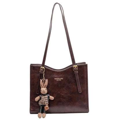Ladies Shoulder Bag Charm Tote Luxury PU Leather With Detachable Rabbit Charm
