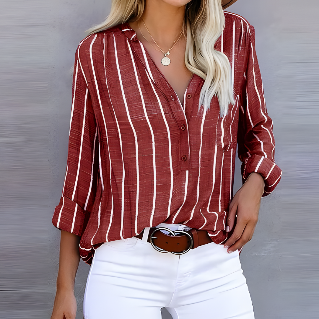Ladies' Striped Blouse With Button Placket