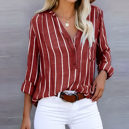 Ladies' Striped Blouse With Button Placket