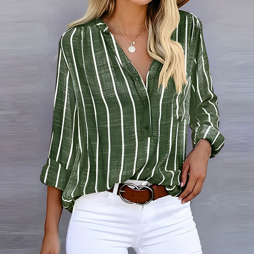Ladies' Striped Blouse With Button Placket