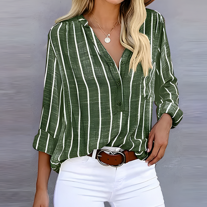 Ladies' Striped Blouse With Button Placket
