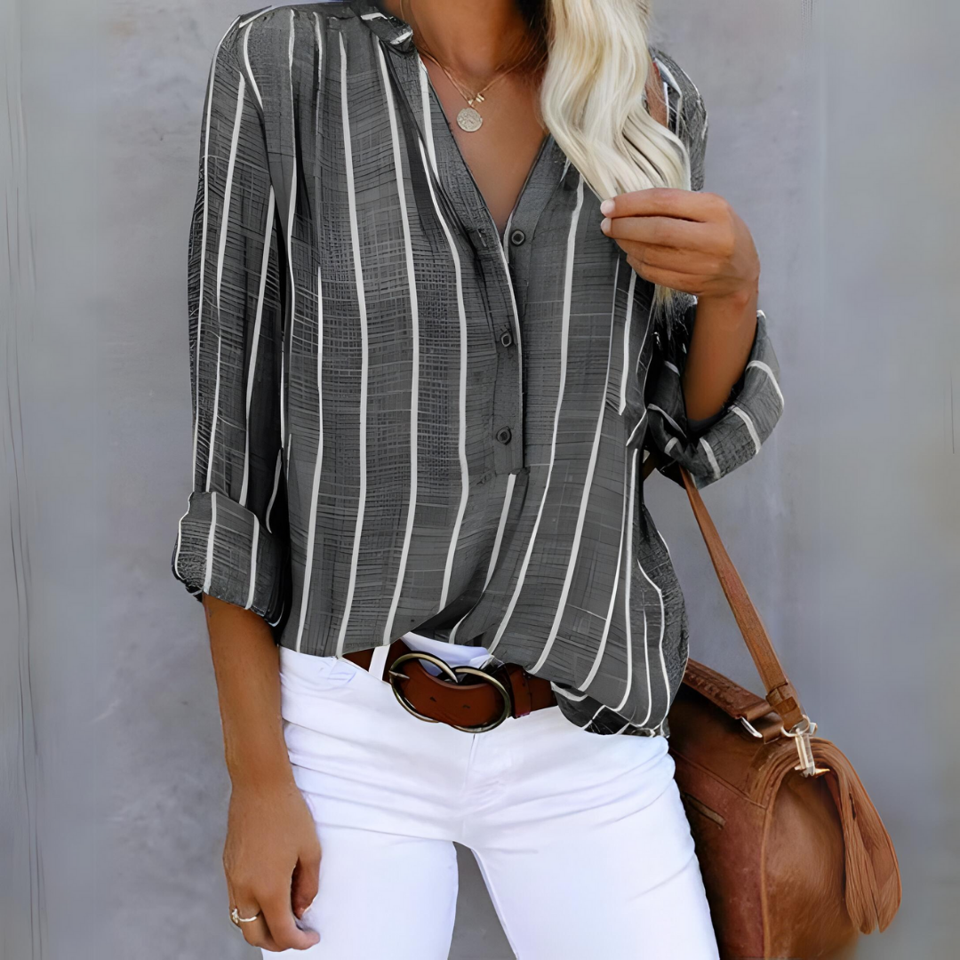 Ladies' Striped Blouse With Button Placket