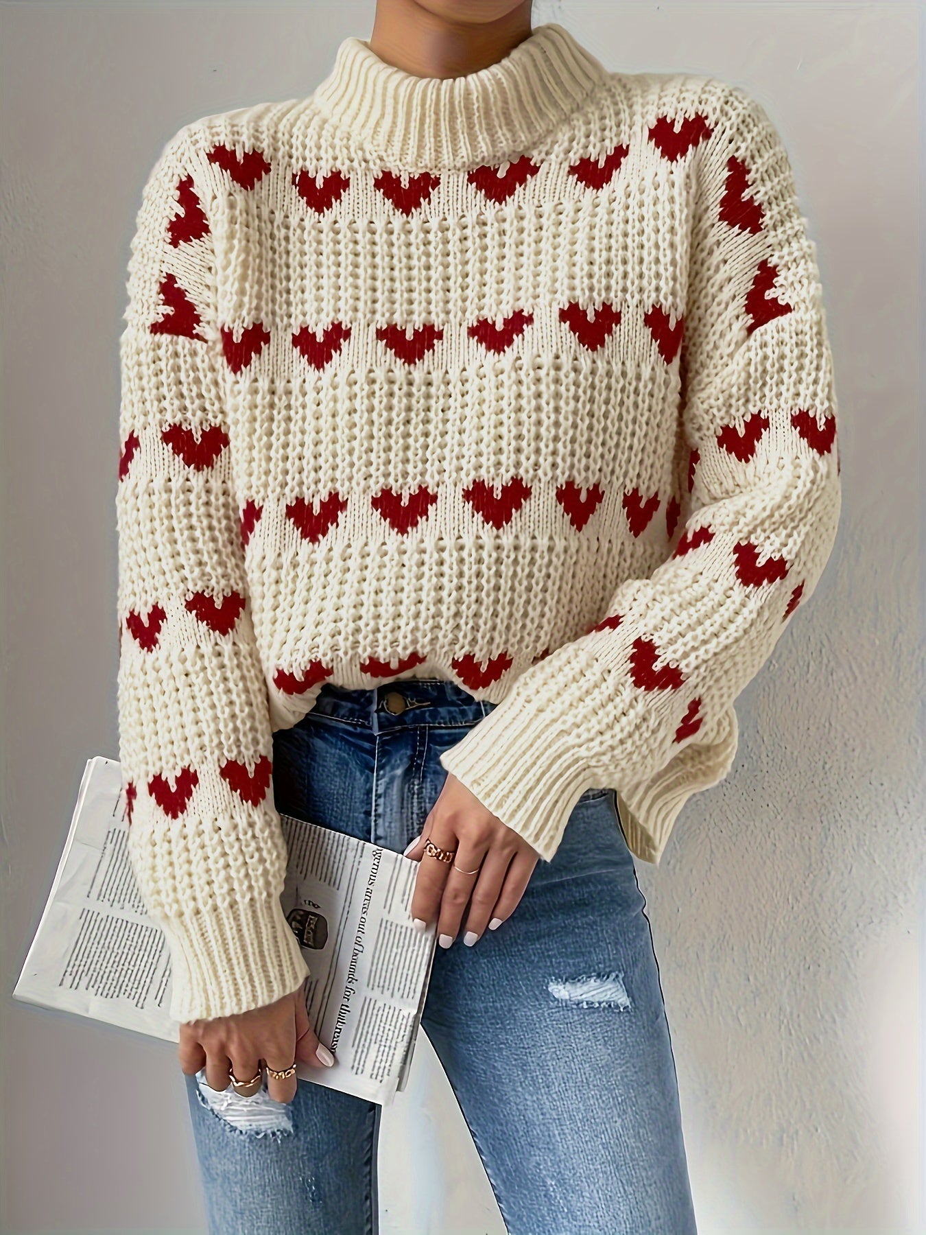 Ladies Sweater High Neck Casual with Long Sleeves - Knitted Turtleneck Sweater for Autumn and Winter