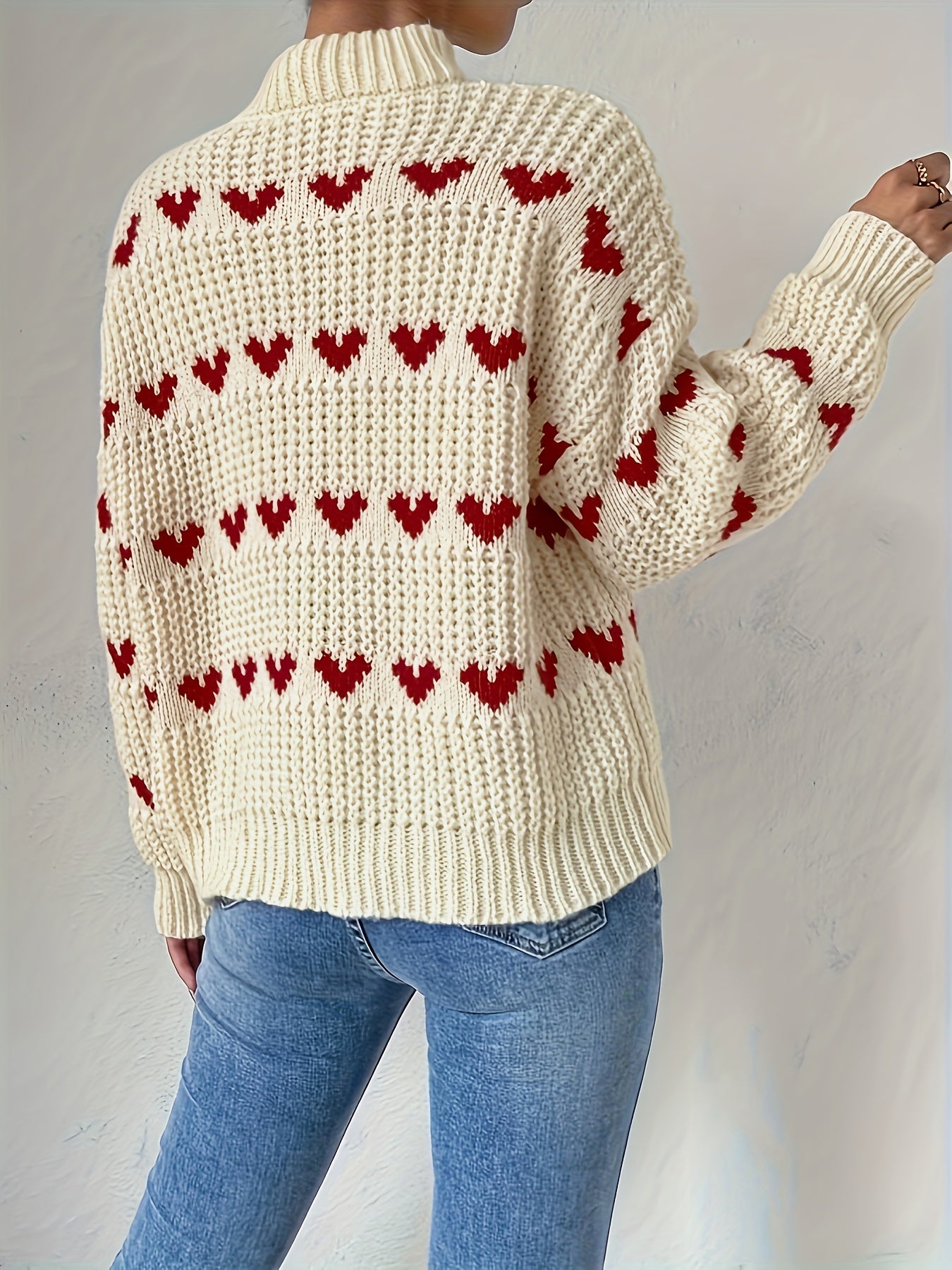 Ladies Sweater High Neck Casual with Long Sleeves - Knitted Turtleneck Sweater for Autumn and Winter