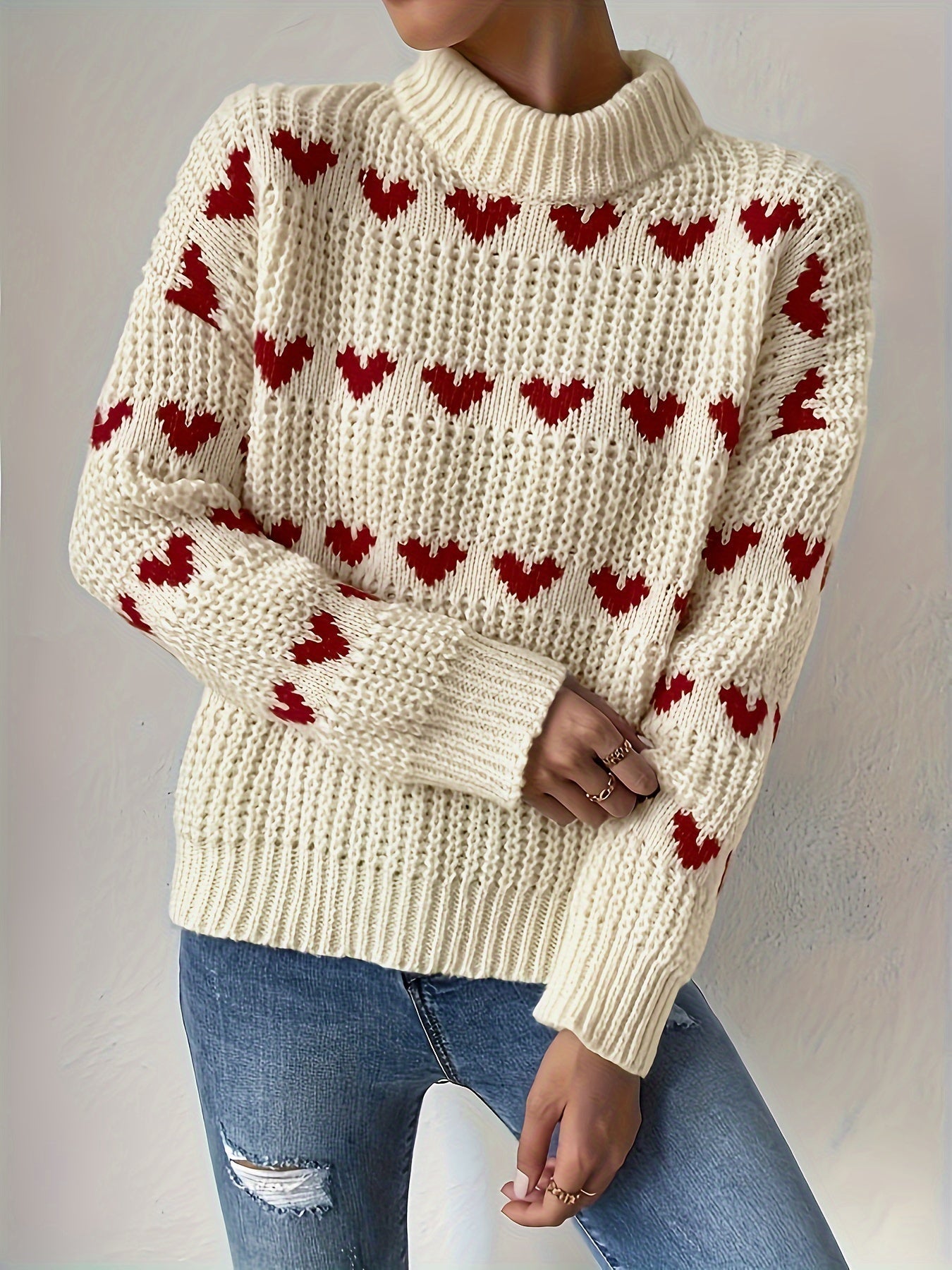 Ladies Sweater High Neck Casual with Long Sleeves - Knitted Turtleneck Sweater for Autumn and Winter