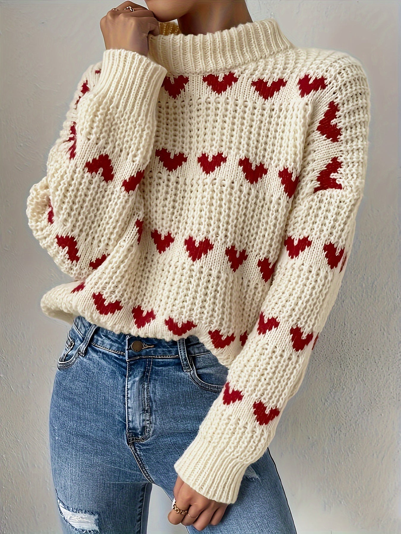 Ladies Sweater High Neck Casual with Long Sleeves - Knitted Turtleneck Sweater for Autumn and Winter
