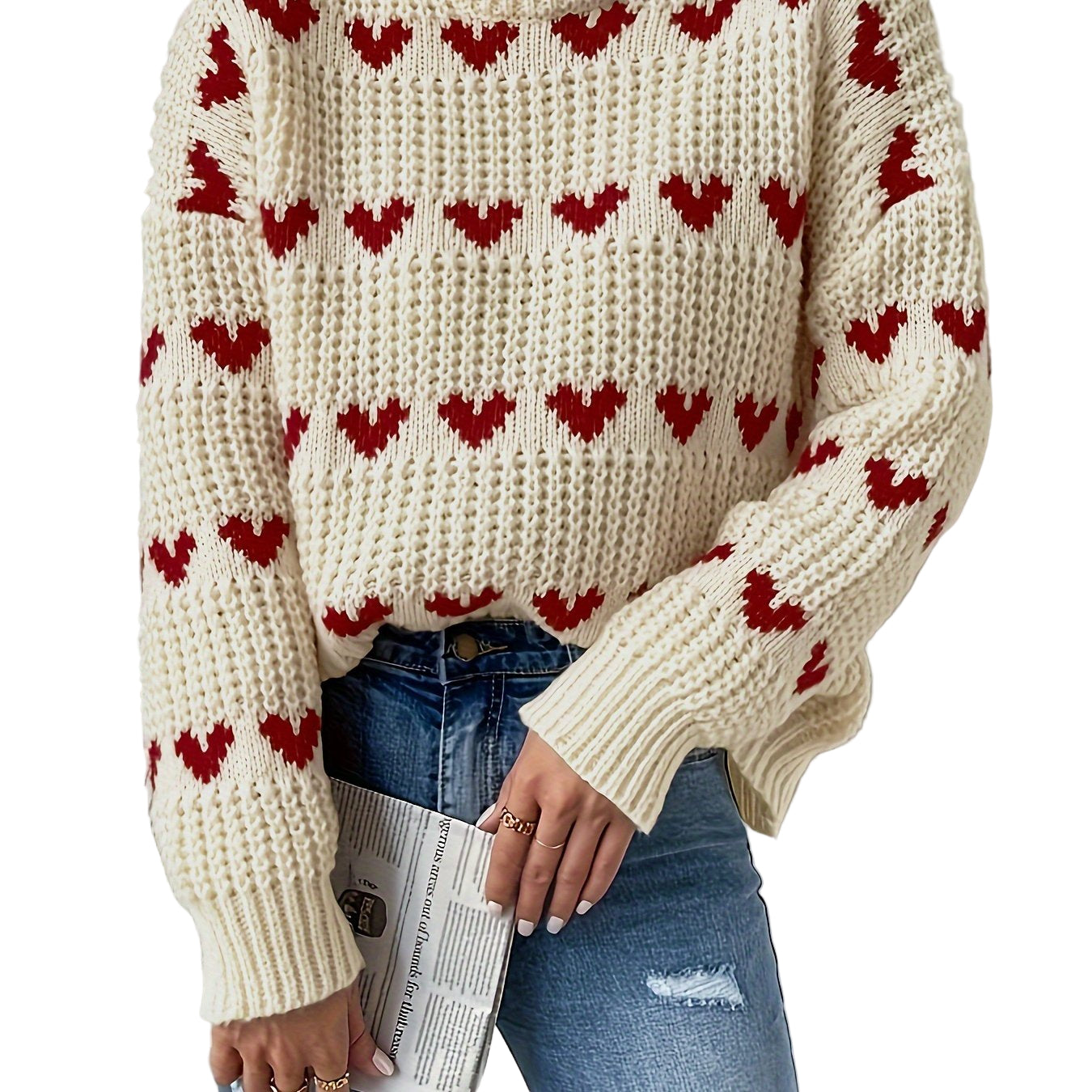 Ladies Sweater High Neck Casual with Long Sleeves - Knitted Turtleneck Sweater for Autumn and Winter