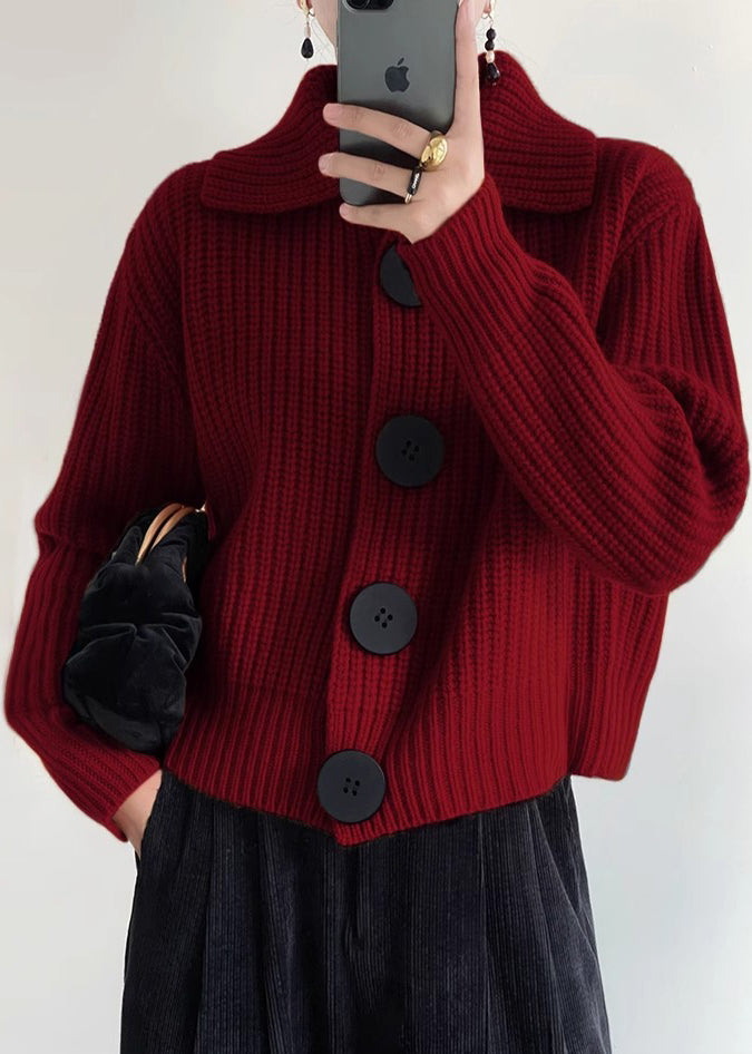 Ladies' Sweater With Peter Pan Collar And Buttons - Loose Fit Knitted For Winter Days